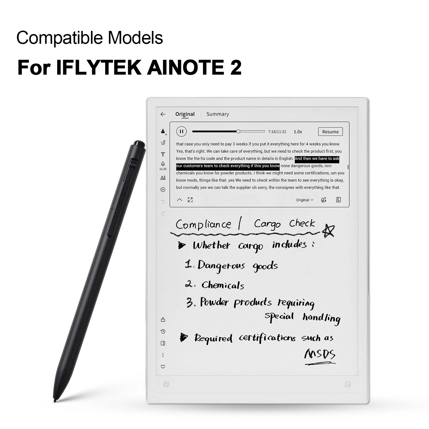 Stylus for IFLYTEK AINOTE 2 Handle Your Notes & Meetings Digital Pen with Eraser Function