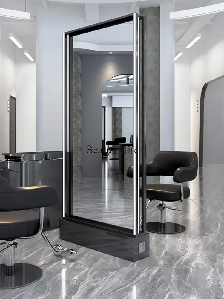 Double-Sided Floor Mirror Trendy Hair Salon Single-Sided Wall Mirror Stainless Steel