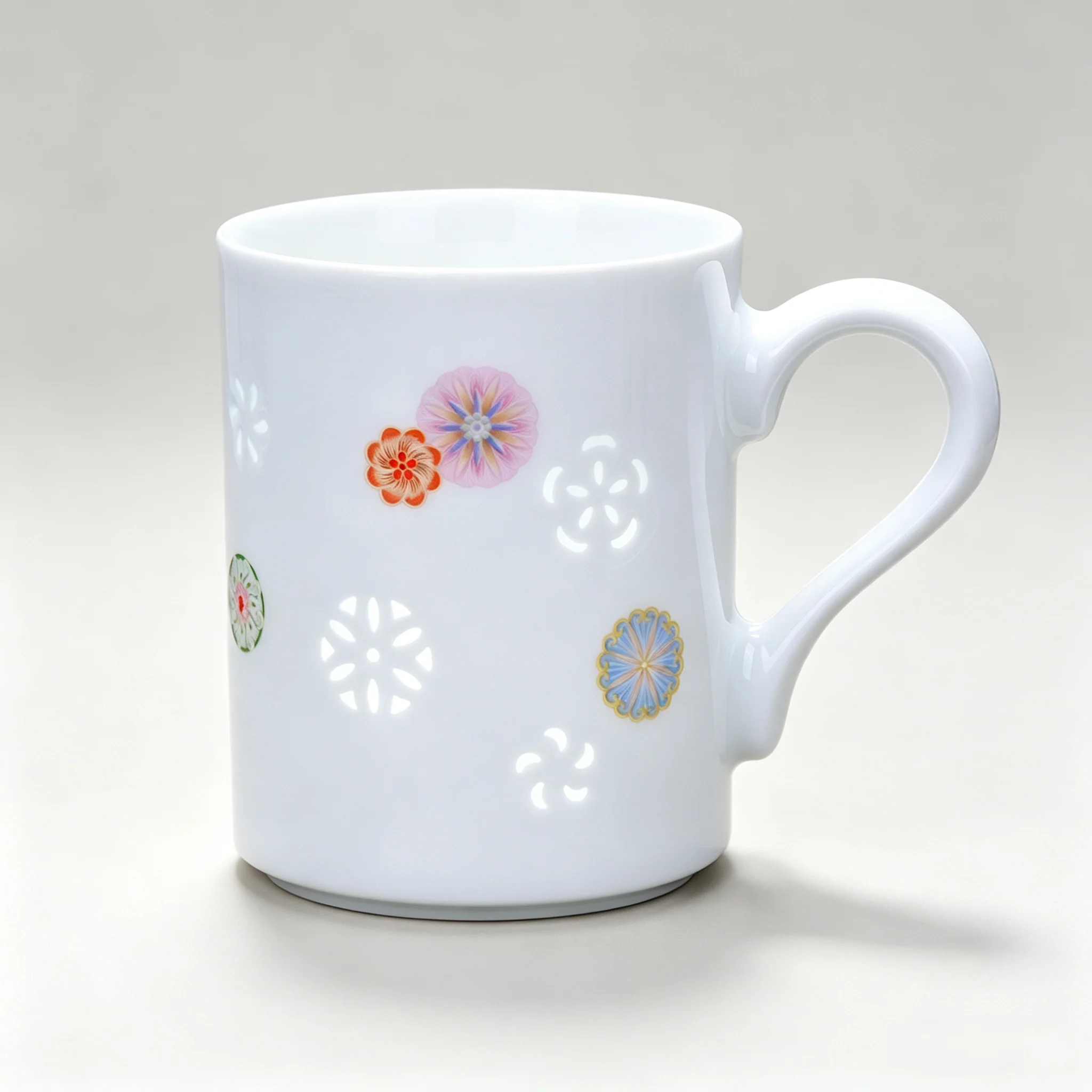 LIANHUA POTTERY Linglong Porcelain Mug 350ml Handcrafted Pastel Floral Design Luxury Wedding Anniversary and Birthday Gift