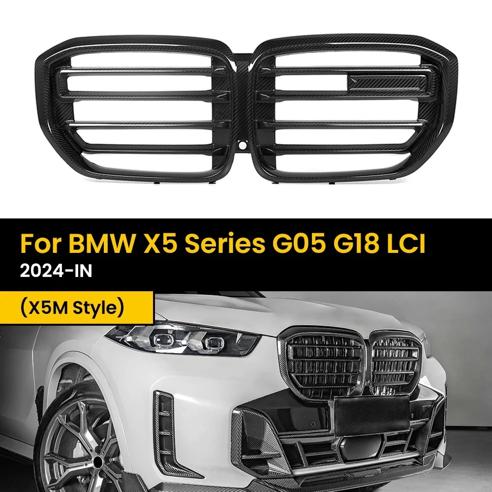 

Front Kidney Bumper Grille Real Dry Carbon Fiber Hood Grills For BMW X5 Series G05 G18 LCI 2024-IN Auto Replacement Part X5M