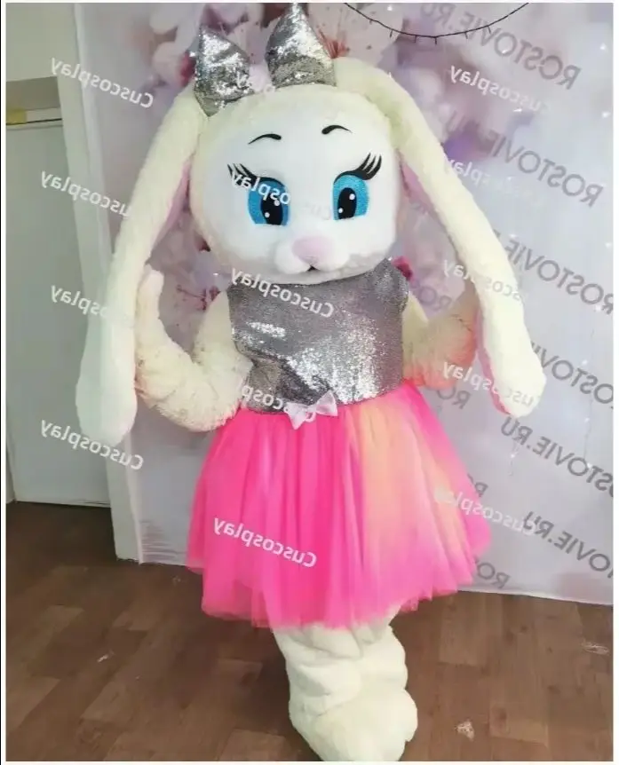 

Pink Dress Rabbit Mascot Costume Plush Cute Hare Bunny Cartoon Doll Clothes Halloween Christmas Fancy Party Outfits