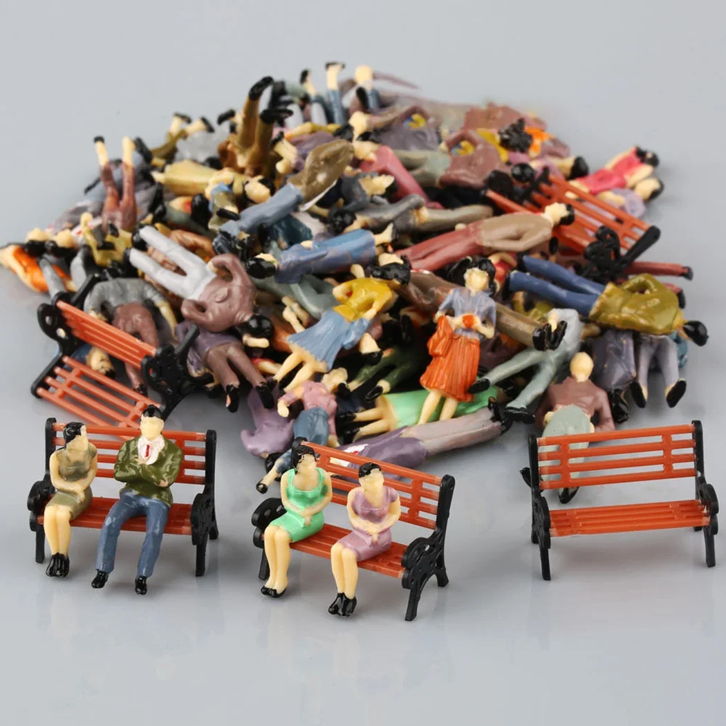 50pcs 1:50 Scale Material DIY Character Model Building Passengers People 6 Model Train O Scale Bench Chair Park Layout