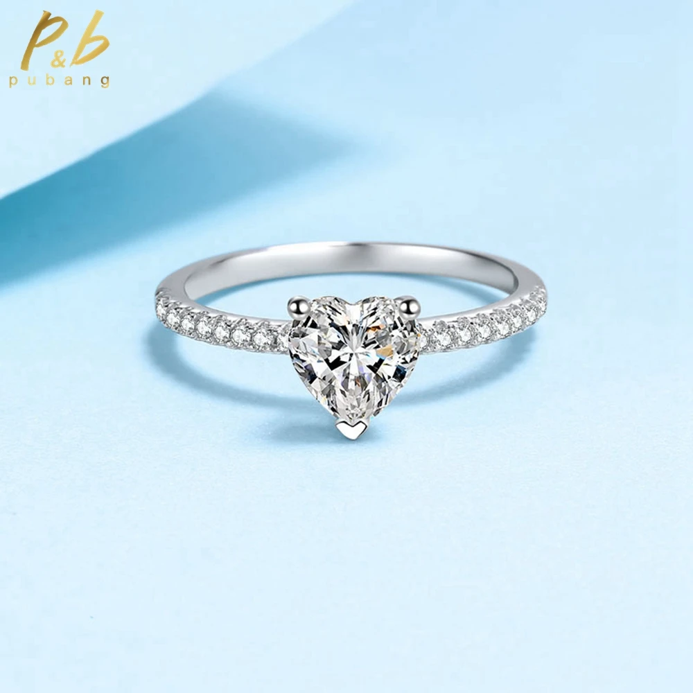 

PuBang Fine Jewelry Solid 925 Sterling Silver Heart Moissanite Diamond Ring for Women Engagement Anniversary Gifts Free Shipping