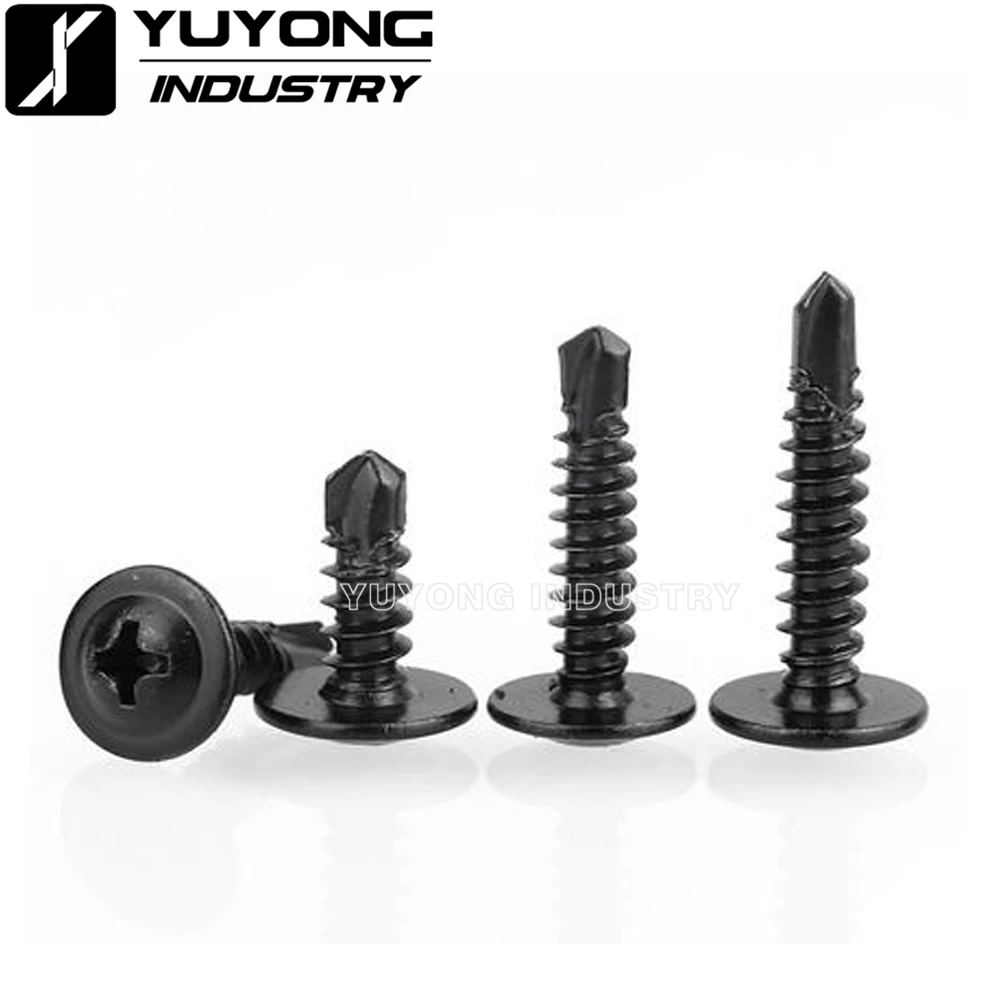 

1000Sets/Pack M4.8x19 mm Black 410 stainless steel Large Flat Head Self Tapping Screws Drilling Tail Screw