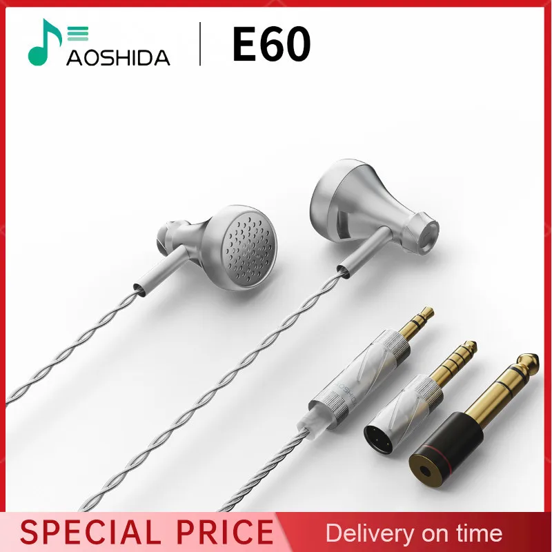 AOSHIDA E60 14,2mm diafragma patentado controlador dinámico auriculares planos calidad HiFi enchufable 4,4 + 3,5mm reemplazable