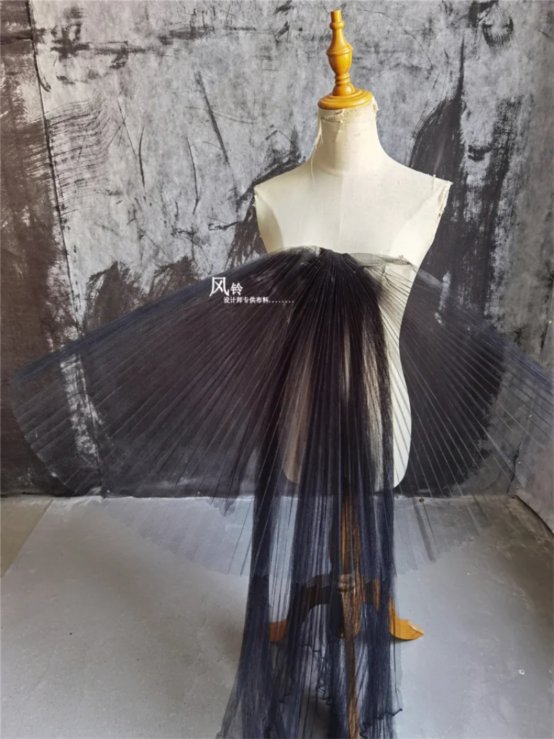 Аккордеон плиссированная сетка тюль ткань черная DIY юбка-пузырь форма свадебного платья шитье модное платье дизайнерская ткань