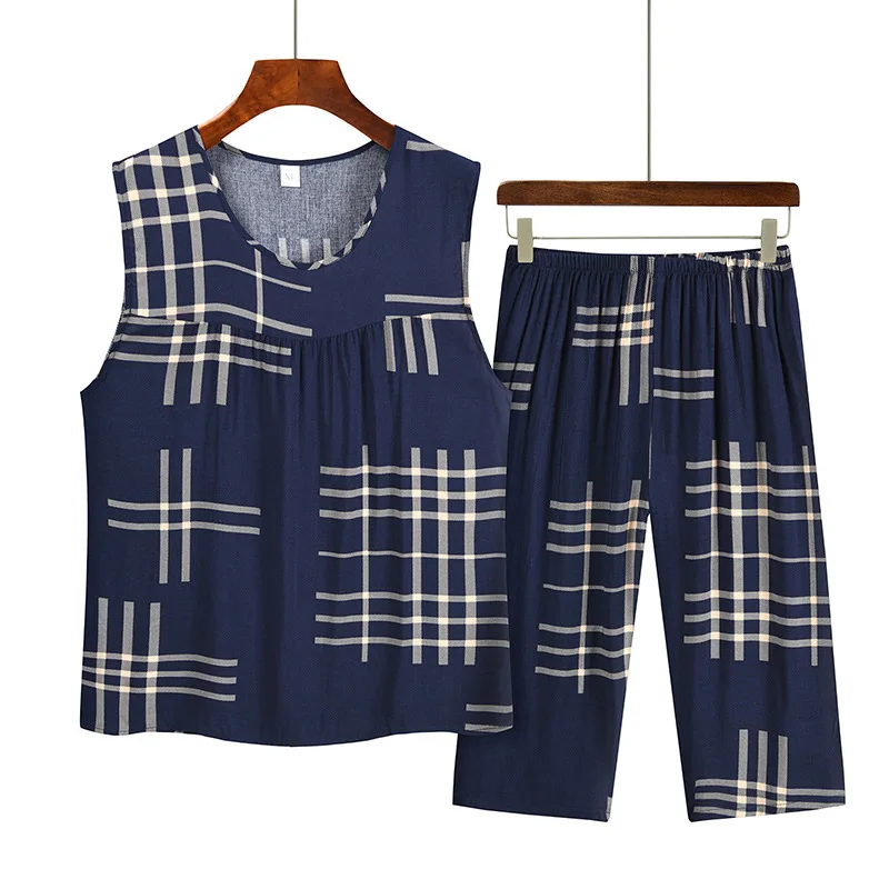 Sleeping Wear For Women New Cotton Printed Sleeveless Pyjama Sets Middle Aged Mother Pajamas Summer Nightwear Home Clothing
