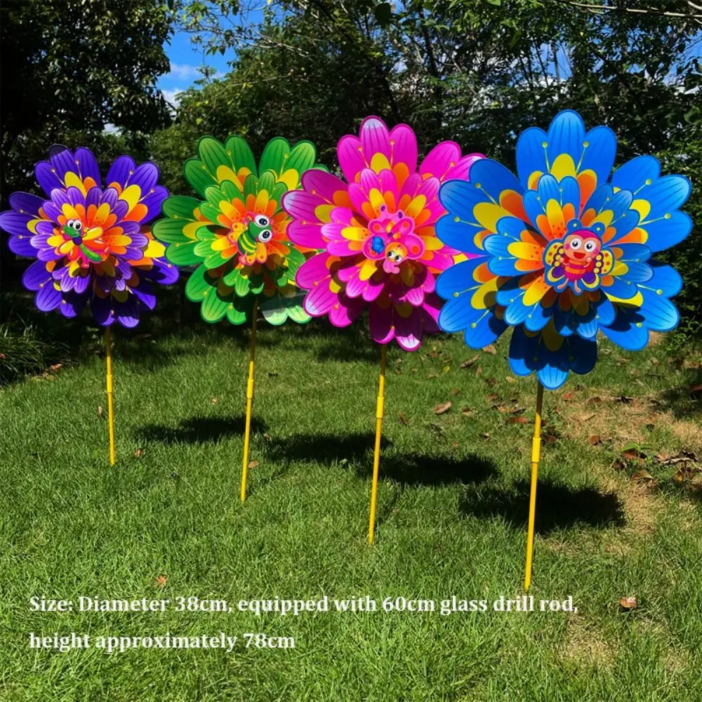 Mulino a vento grande multistili con petali a sei foglie, colorato tradizionale, in PVC, per prato, fiore, girandola, cartone animato a doppio strato