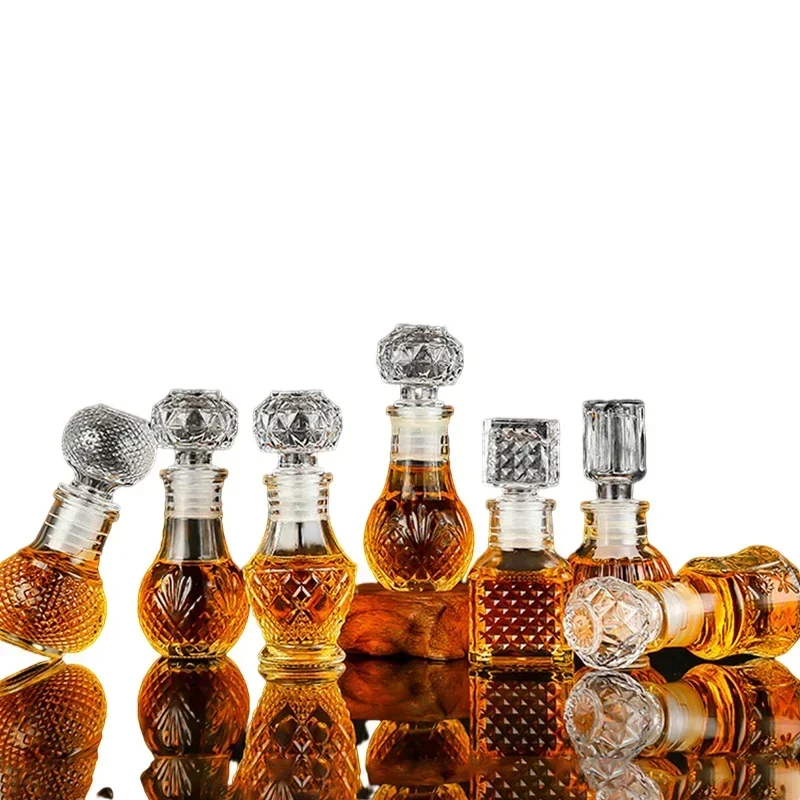 Wholesale 10 Pcs Set 50ml Whisky Glass Liquor Bottle Cute Wedding Gift For Alcohol Wine French Carved Perfume Mini Honey Jar