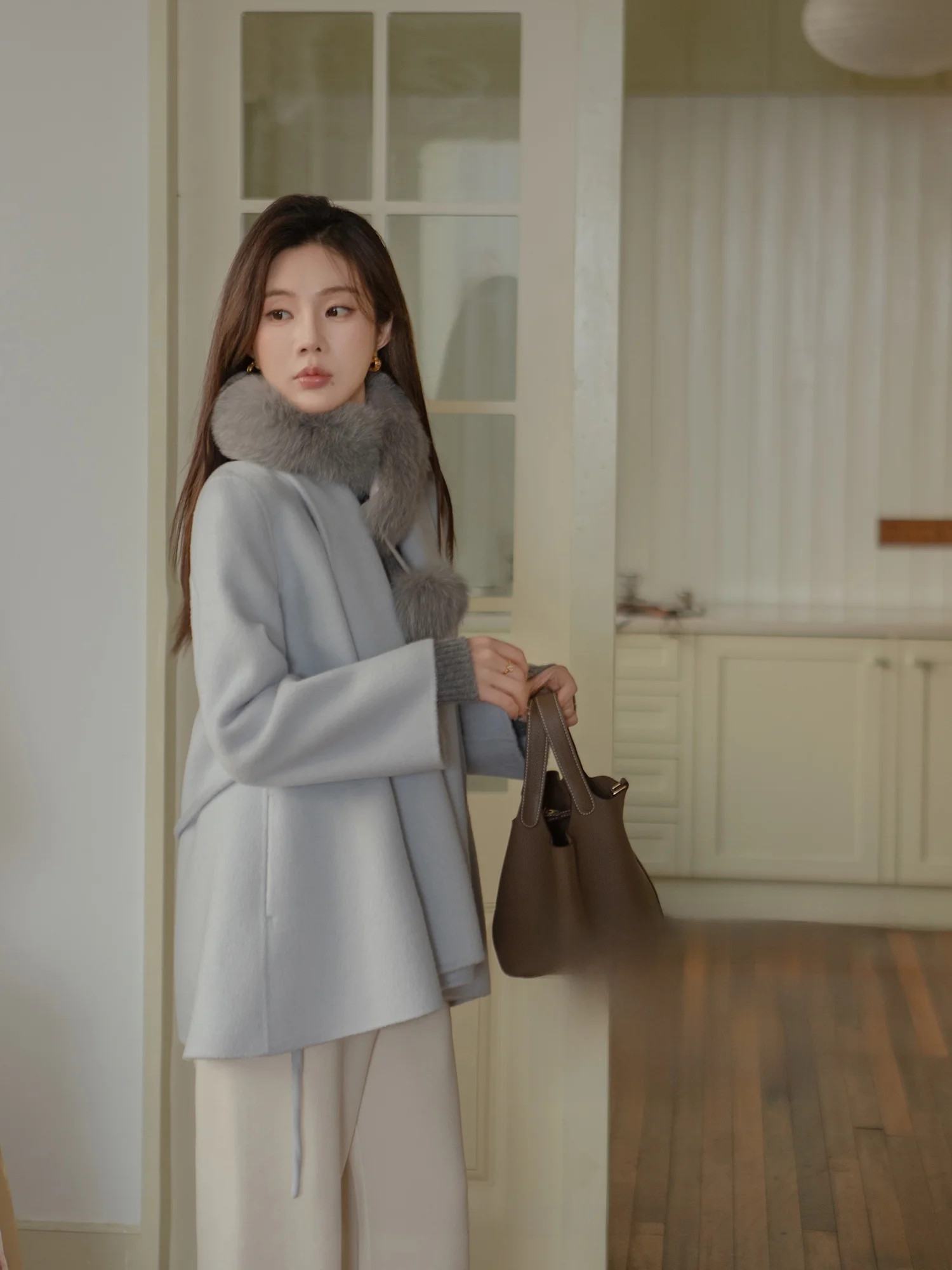 

Женское двустороннее шерстяное пальто из 100% кашемира, утепленное, в корейском стиле, однотонное, с длинными рукавами, для повседневной носки