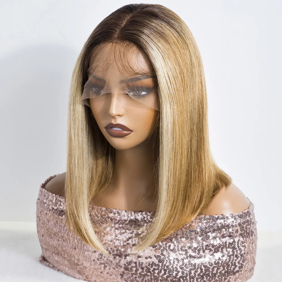 

Straight Bob Human Hair Wigs For Women Brown Blonde Colored 13X4 Lace Front Wigs 100% Real Ready To Wear Brazilian Hair Wigs