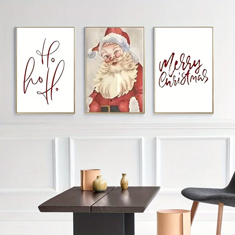 3 conjuntos de pinturas de natal vintage-motivo de pai natal adequado para decoração de fazenda sala de estar quarto arte de parede emoldurada