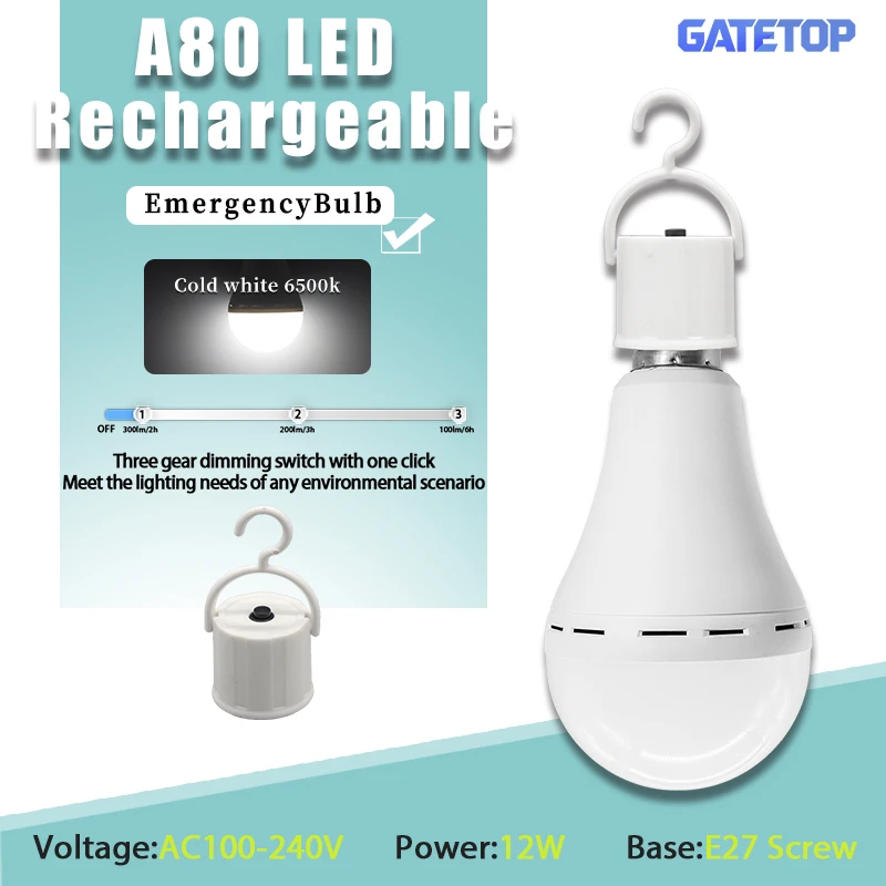 1-10PCS A80 E27 LED Rechargeable Bulb White Light 1500mAh Emergency Bulb for Home Outdoor Camping Failure Porch Garden Lamp