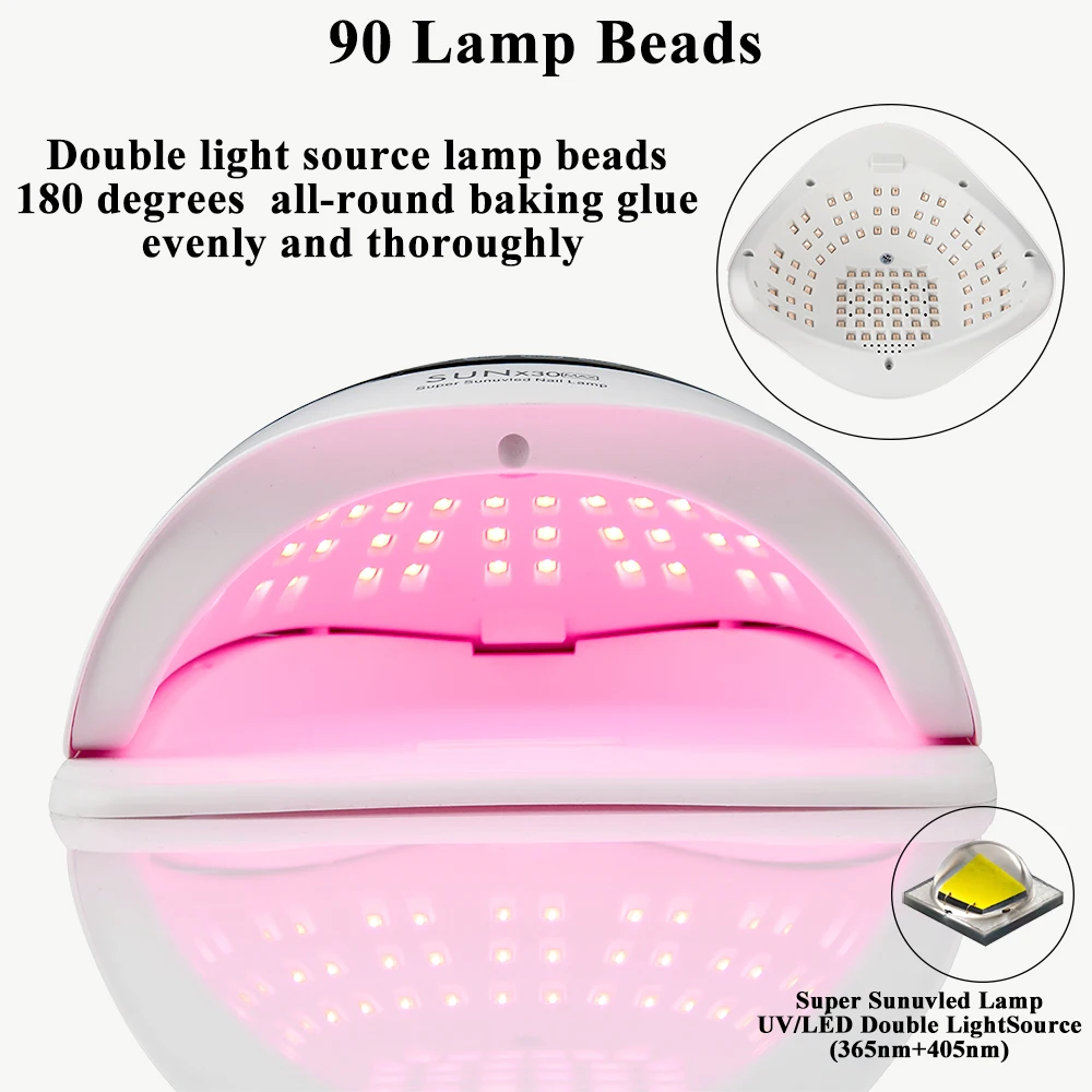 90個のLEDプロフェッショナルネイルランプLED UVランプSUN X30ネイルジェルポリッシュ乾燥機ライトネイルアートアクセサリーすべてのジェルネイル硬化用