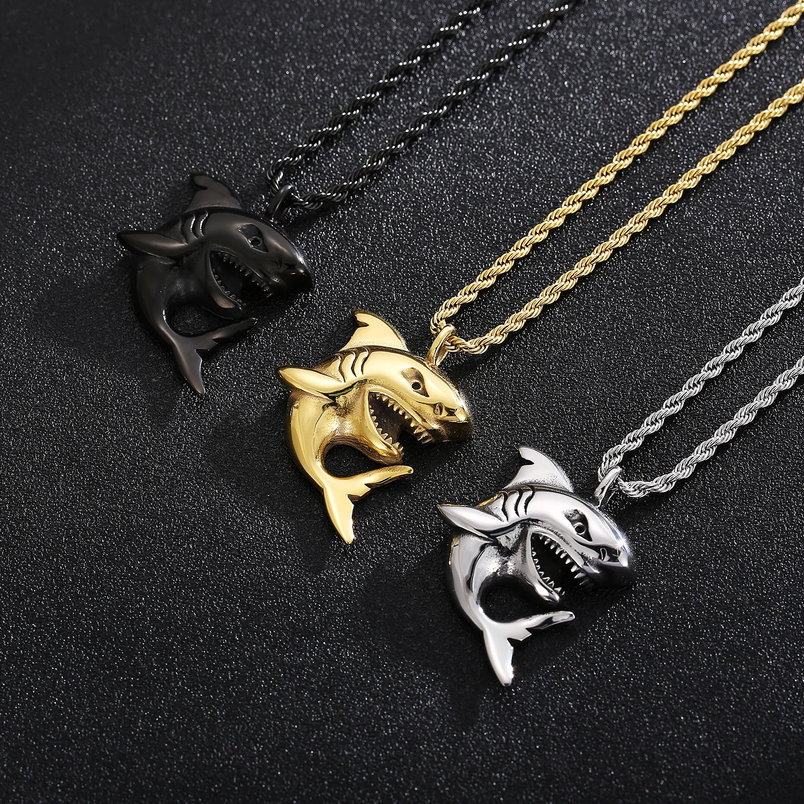 HaoYi Stainless Steel Shark Pendant Necklace For Men Fashion Vintage Punk Jewelry Accessories