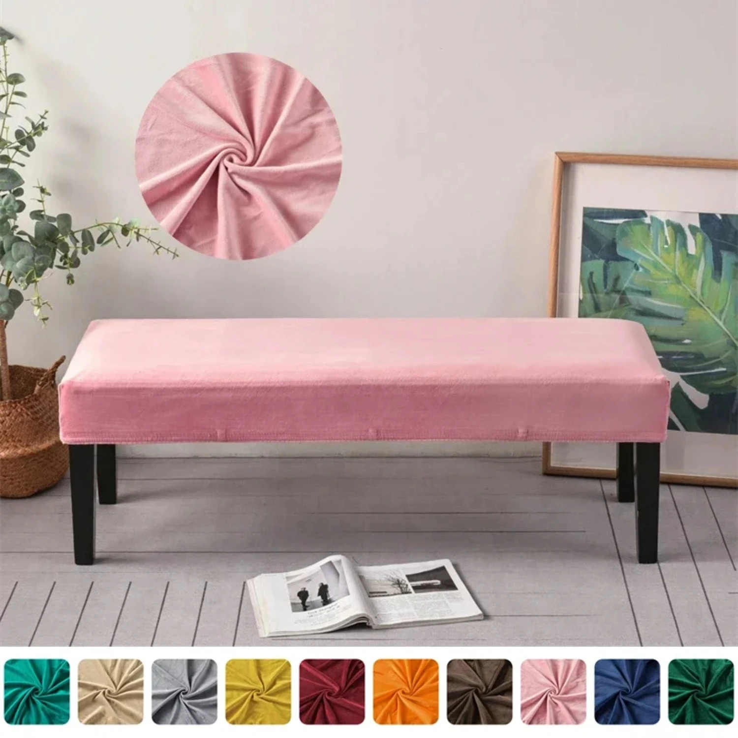 Soft Velvet Dining Room Bedroom Sofa Bench Cover with Spandex Elastic, Removable Washable Stretch Seat Protector and Chair Decor