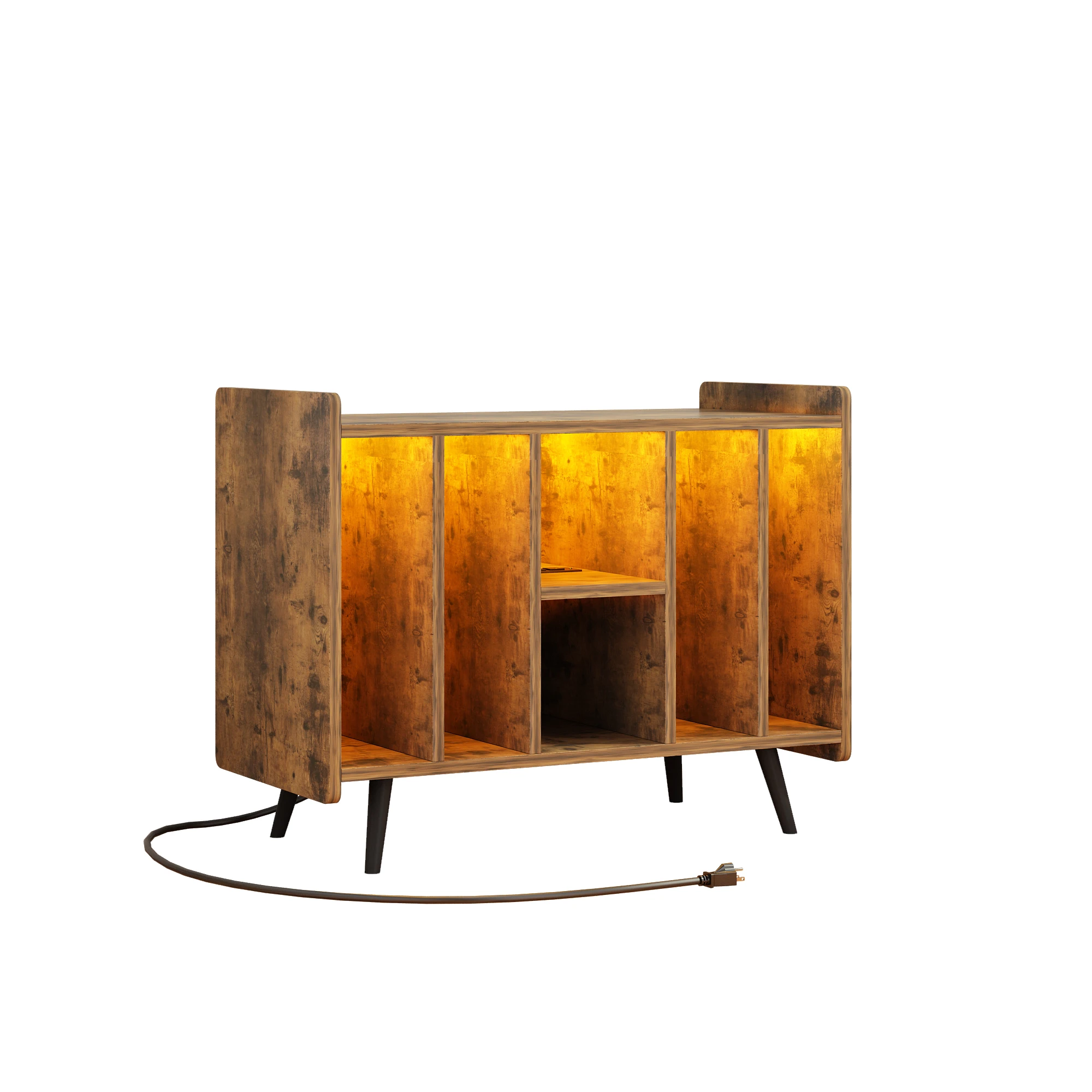 Record Player Stand，Vinyl Record Storage Cabinet ,Turntable Stand with Storage，Album Storage Cabinet with LED Light