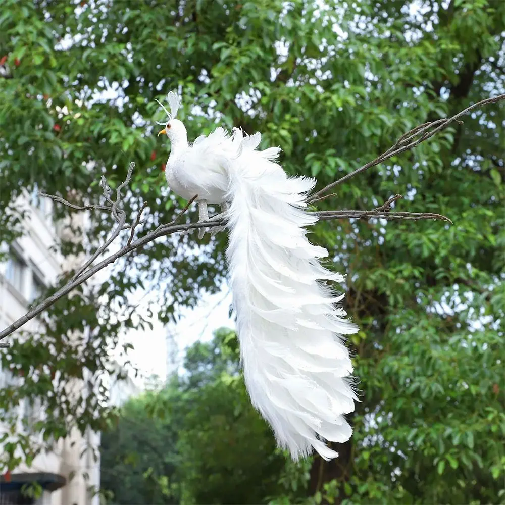 Light Weight Simulation White Peacock Beautiful White Christmas Tree Decoration Wedding Home Decoration Real Feather Pendant