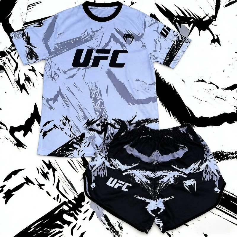 

2026 New Hot Summer UFC Fighting Night Boxing Set Men Women MMA Oversized Breathable Speed Drying Training Jujutsu Sports Set