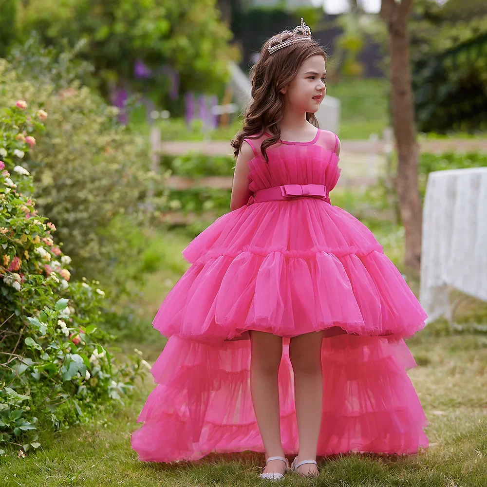 8 Colors Kid's Party Formal Evening Dresses Elegant Party Dresses For Girls Dresses With Trailing Detachable Princess Dress