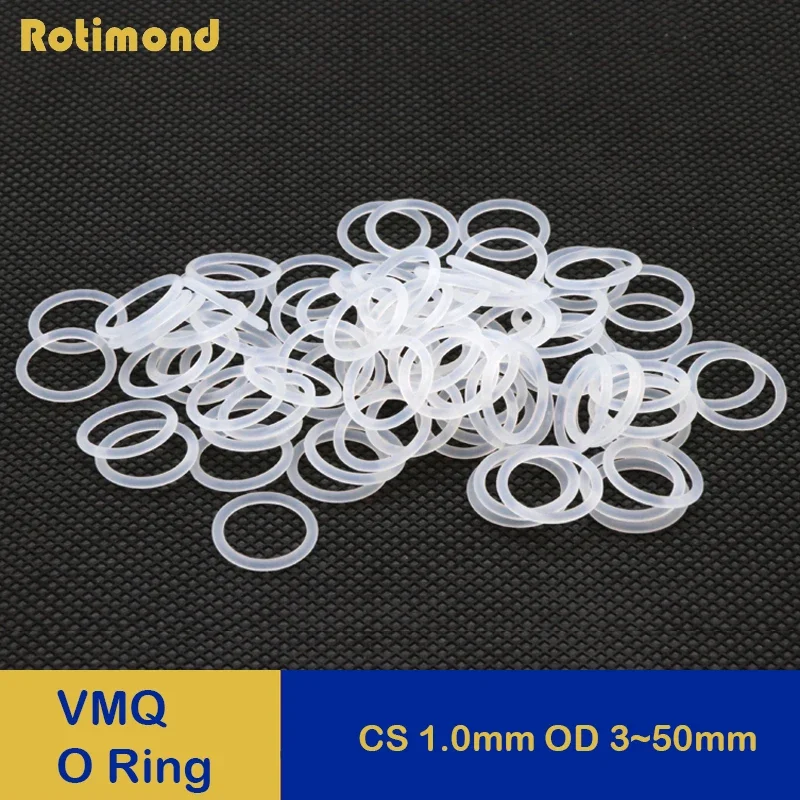 

50Pcs White Silicone VMQ O Ring Gasket CS 1mm OD 3 ~ 50mm Food Grade Waterproof Washer Rubber Insulate Round O Shape Seal