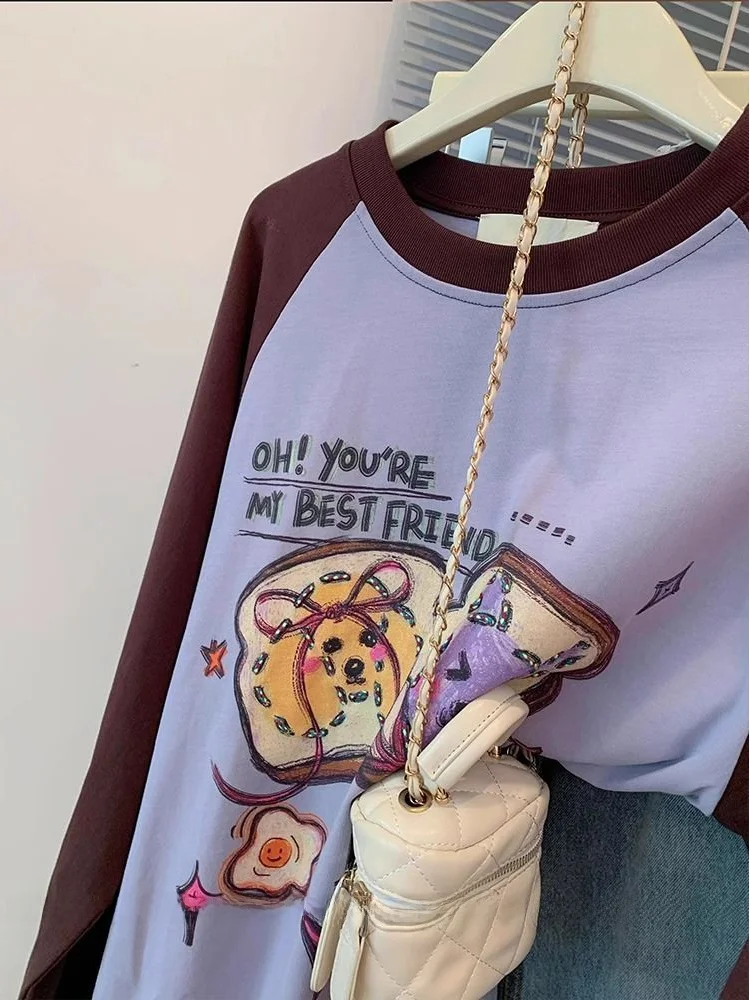 Damska koszulka plus size 300 Pou fiti z nadrukiem, długa, wiosenna, w stylu amerykańskim retro, luźny krój, europejski styl, elegancka bluzka.