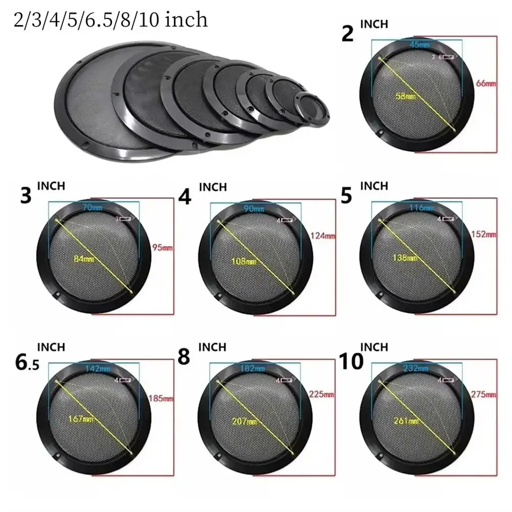 1/2/4/8/10Pcs 2/3/4/5/6.5/8/10 inch Speaker Net Cover Metal Iron Wire Grilles Enclosure Speakers Plastic Frame High-grade