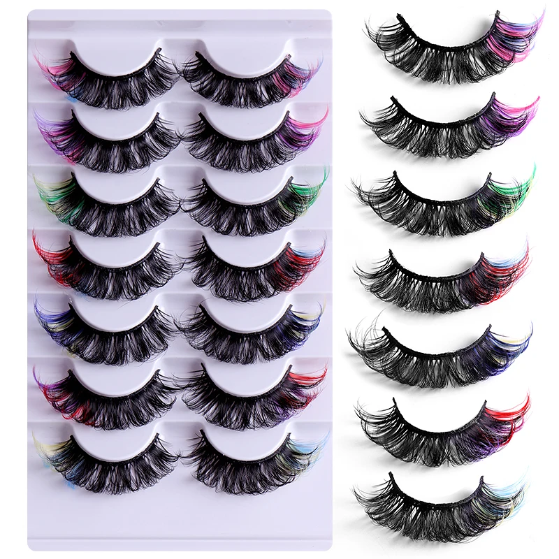 Korea 7 pairs colored mink eyelashes Natural False Lashes Fluffy Soft Manga Lashes Wispy Natural Eyelash Extension Makeup