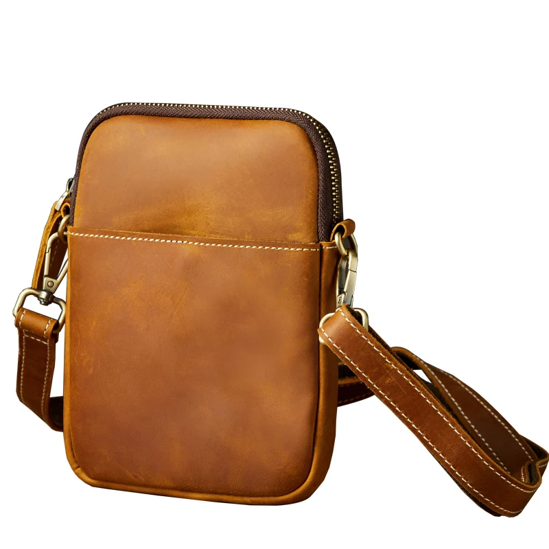 Fashion Real Genuine Leather Cross body Sling Bag Vintage Full Grain Cowhide Shoulder Bag Outdoor Crazy Horse Leather Mini Bag