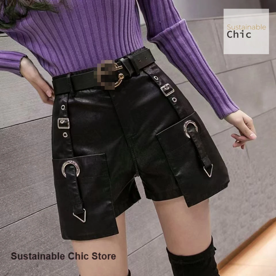 النسخة الكورية من ملابس الخريف والشتاء النسائية السراويل الجلدية الجديدة عالية الخصر ضئيلة أزياء جوكر واسعة الساق بو الجلود السراويل. #2