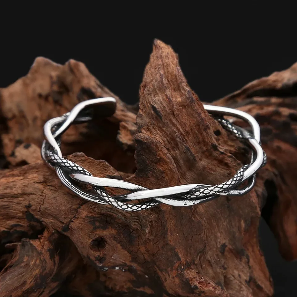 Punk Vintage Three-layer Twisted Woven Bracelets For Men Women Stainless Steel Fashion Open Bracelet Luxury Jewelry Wholesale