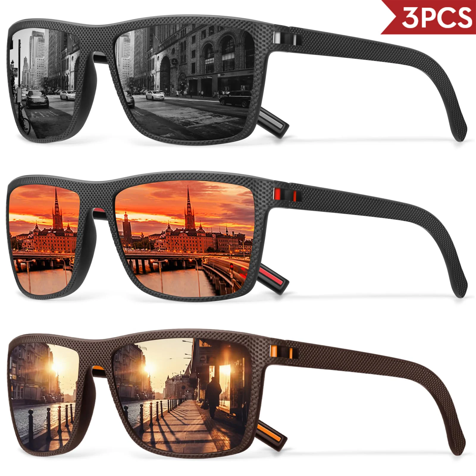 3/4-Pack neue Designer-Box, polarisierte bunte Sonnenbrille für Damen und Herren, geeignet zum Fahren, Angeln, Outdoor-Sportarten, UV400