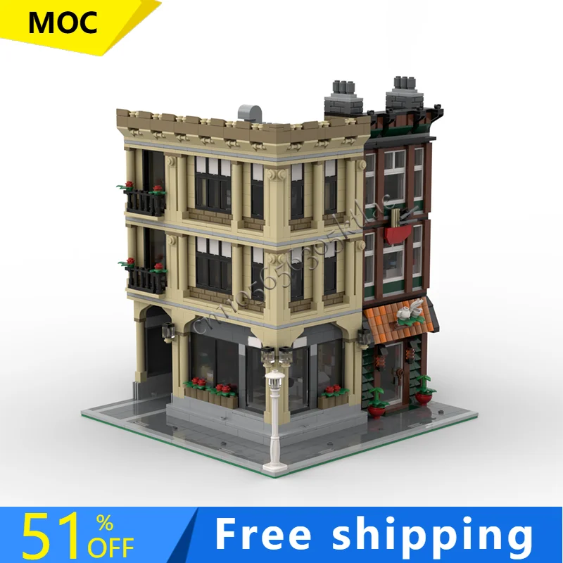 

2427 PCS Town Square Corner Building Block Retro Architecture With Interior Decoration Model Display Toy For Kid Assembly Gift