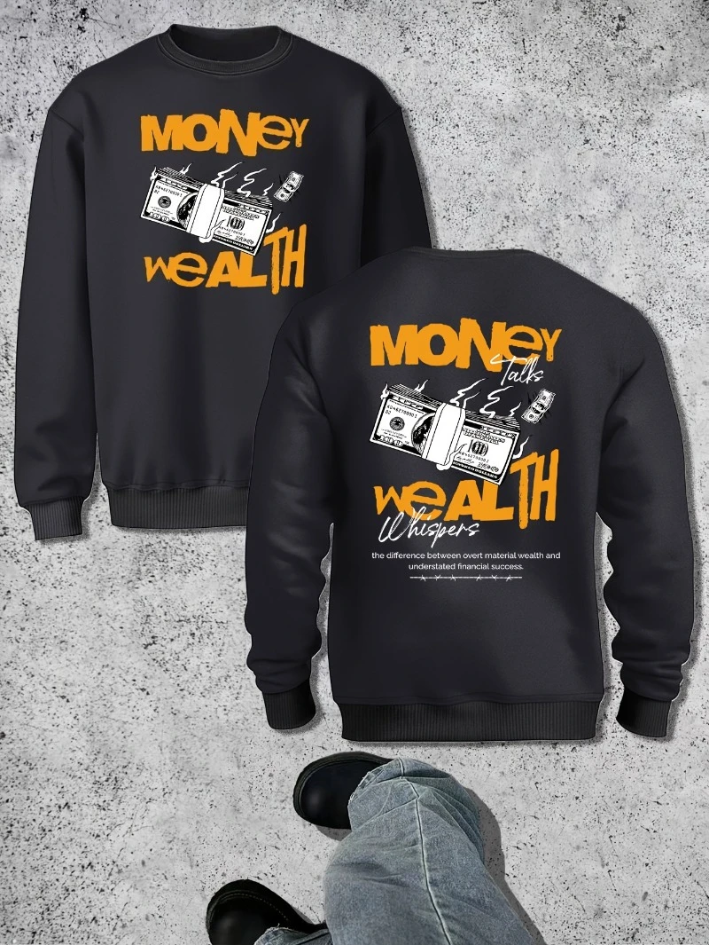 

Мужской свитер Dark Money Wealth с графическим рисунком, свободная посадка, осень-зима 2025 года, толстовка с круглым вырезом для мужчин и женщин, топ