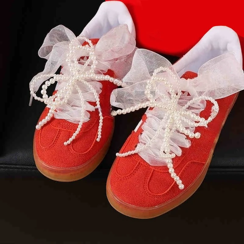 

1 Pair 4CM Widen Chiffon Flat Shoestrings Sneakers Sport Bow Shoes Laces for Women