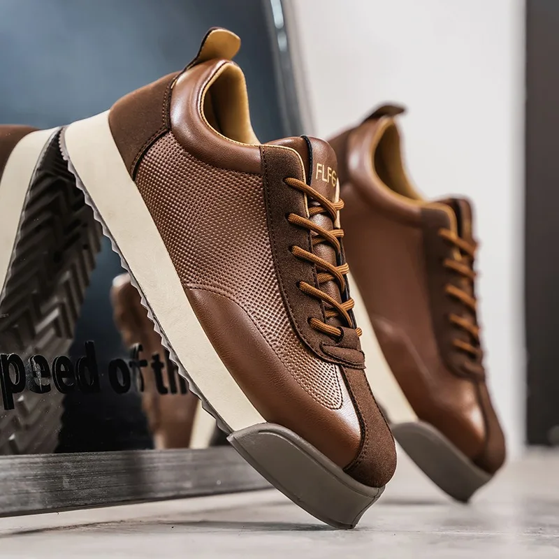 Men，s Retro Spliced Faux Leather Sneakers  Platform Sole Fashion Casual Board Shoes Lightweight Daily Commute Walking Footwear