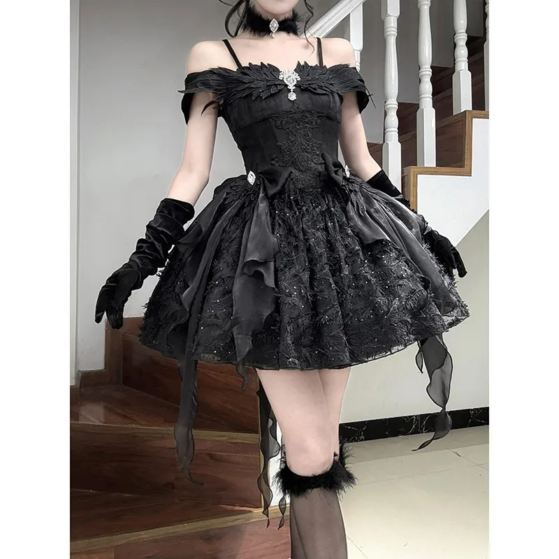Black ballet-style birthday fairy train daily dress