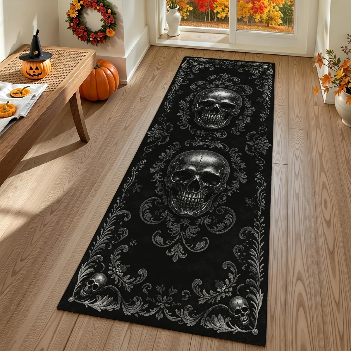 Halloween Scary Skull Printed Runner Rug Large Floor Mat Office Dining Room Bed Front Patio Laundry Back Door Carpet