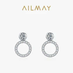 Ailmay New Arrival 925 Sterling Silver  Round Shape Full Of Love Dangle Clear Zircon  Earrings For Women Wedding Fashion Jewelry