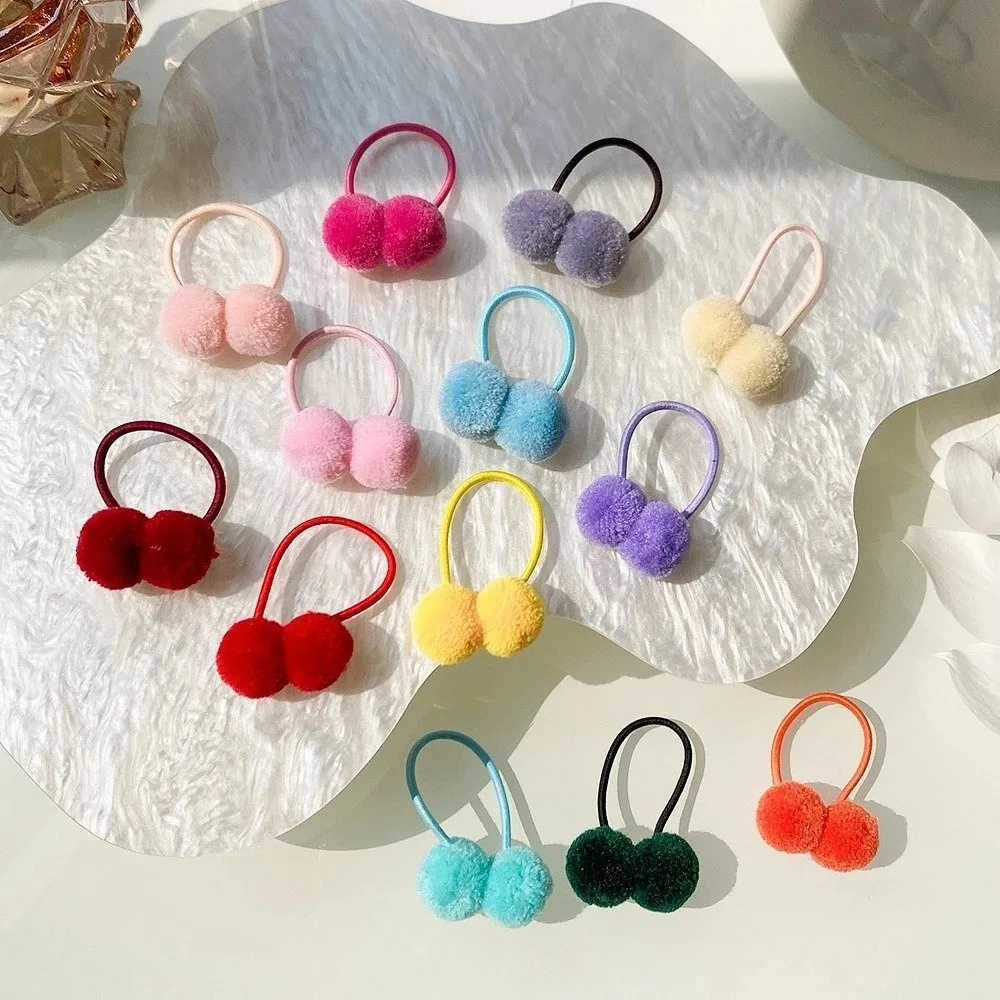 New Double Fur Ball Hair Rope Set Simple High Elasticity Hair Scrunchies Styling Decoration Small Size Hairbands For Kids Girls