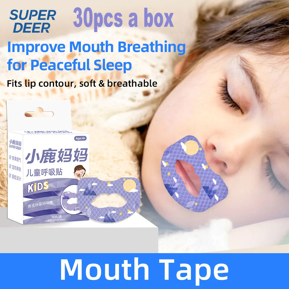 Super Deer 30Pcs/Box Kids Mouth Tape Sleeping Breath Strips Anti Snoring Lip Stickers for Children Nose Breathing Correction Sle