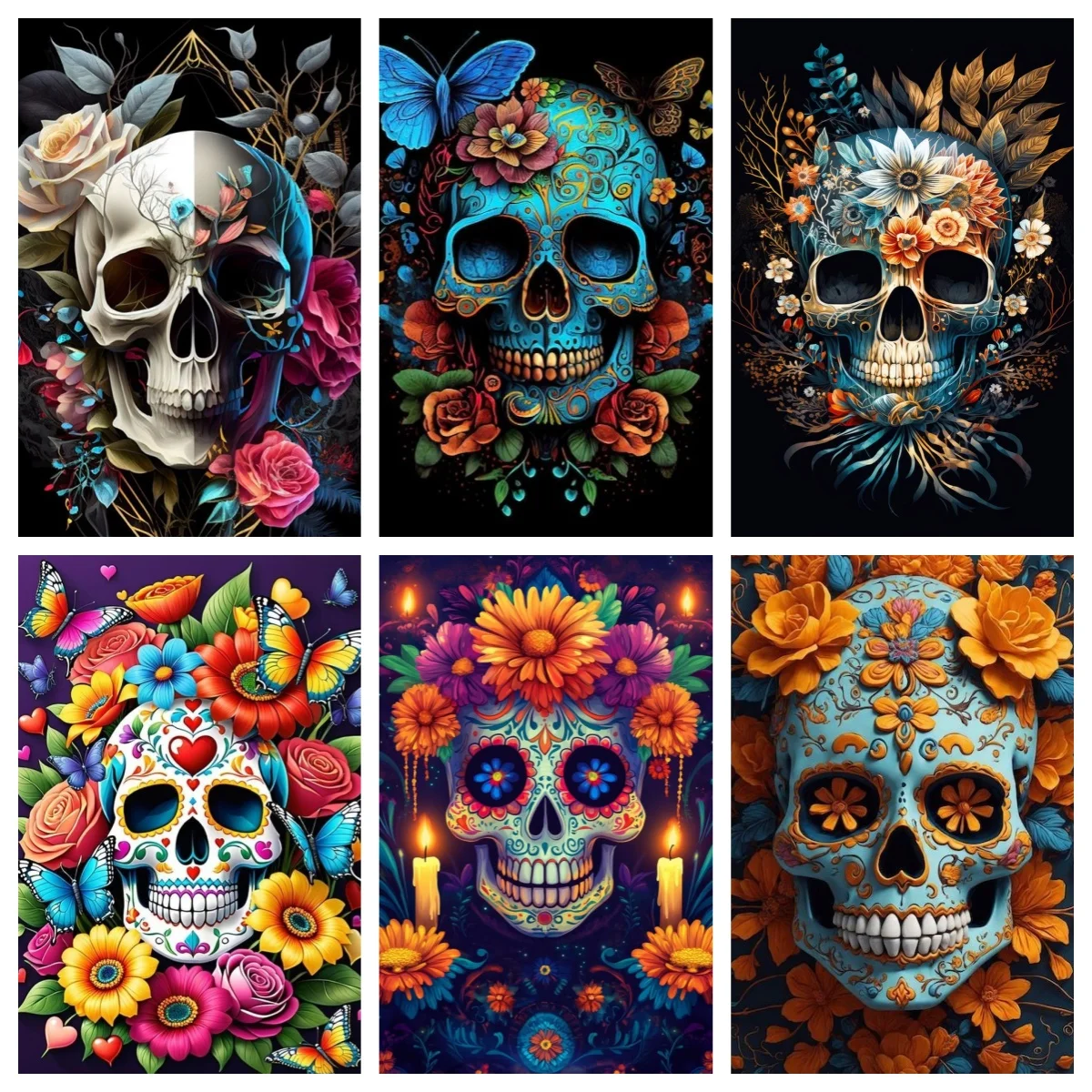 

Colorful Roses Skull Butterfly Diamond Painting Kits for Adults 5D Diamond Art Kits , Gothic Aesthetic Decor Floral Skeleton Art