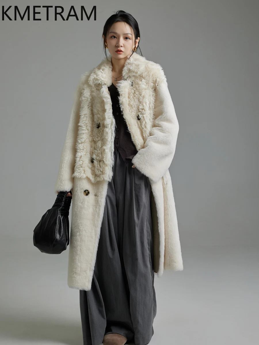 KMETRAM 100% lana toscana o Merino Natural piel de oveja prendas de vestir exteriores mujer abrigo largo de piel auténtica mujeres nueva ropa de invierno 2025 шу pia