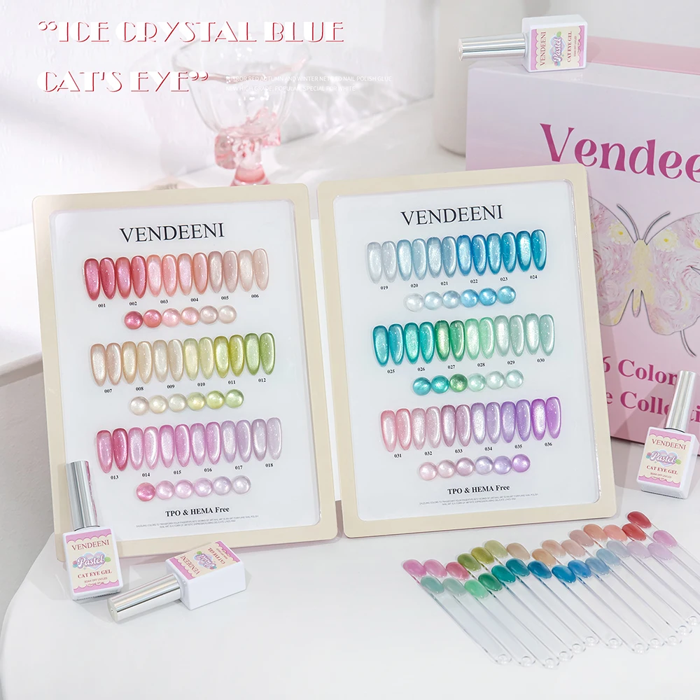 

Vendeeni 36 Colors/set Macarons Neon Glitter Crystal Cat Eye Gel Nail Polish Pink Blue Nail Varnish With Display TPO/HEMA FREE