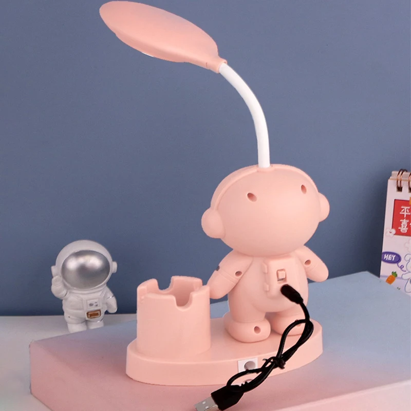 Criativo Cute Astronaut Flexible LED Study Desk Lamp com Lápis Sharpener, Bedside Color, Ajustar Abajur para Crianças e Estudantes Quarto