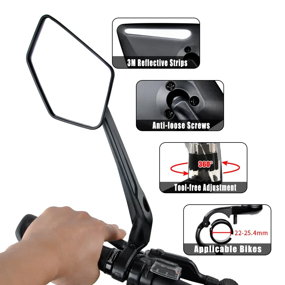 Patent 360 Rotation Wide Angle Bike Mirror Anti-Shake Motorcycle Side Mirror Bike Handlebar End Mirror