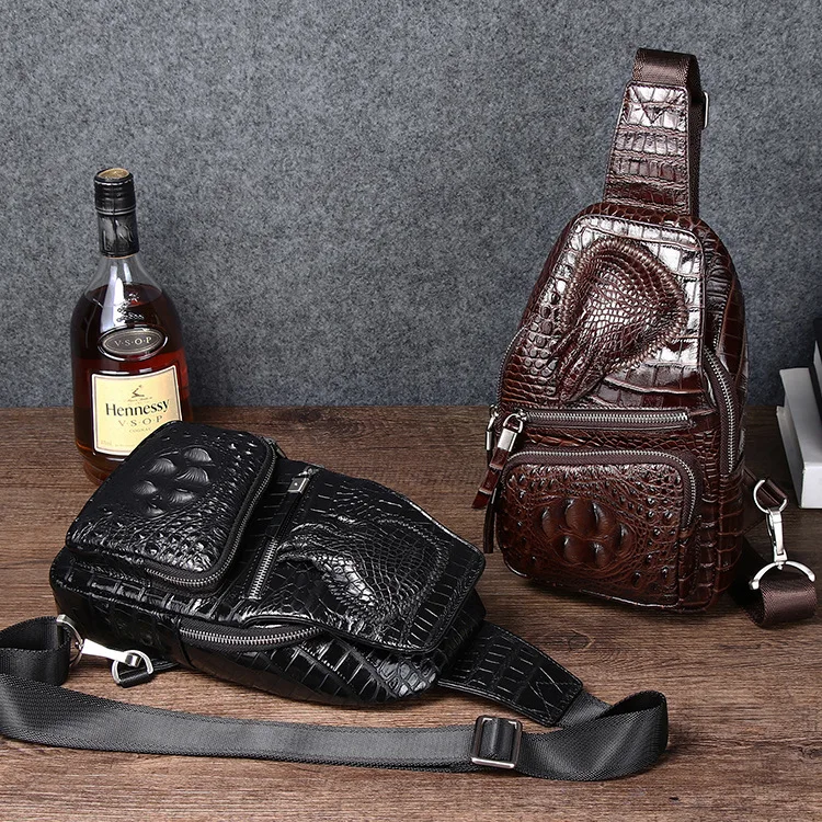 2023 New Fashion 100% Genuine Leather Men Waist Packs Alligator Male Casual Chest Pack Boy Brand Design Chest Shoulder Package