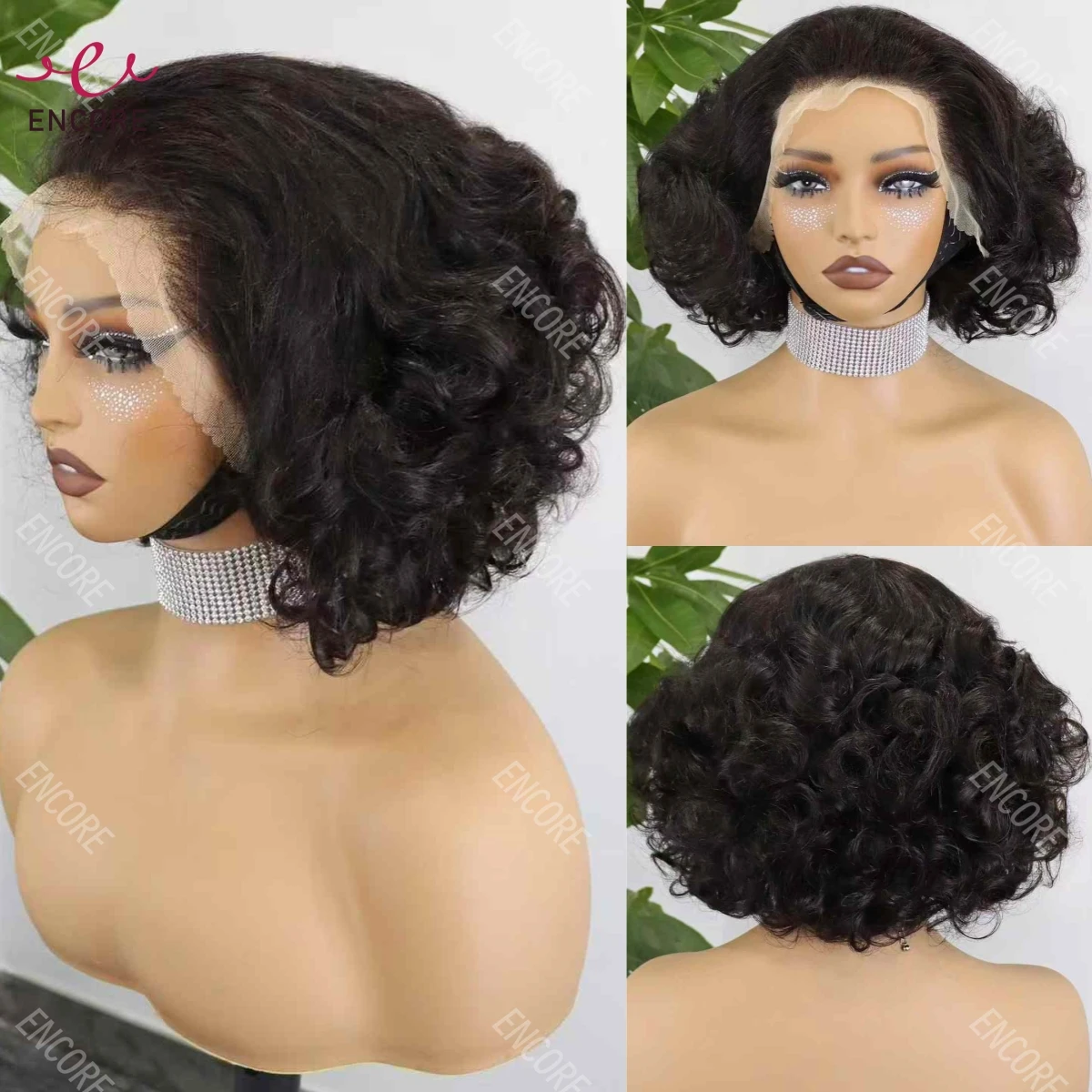 Loose Wave 13x4 Lace Frontal Bob Wigs Natural 12A Brazilian Remy Human Hair Short Bob Wigs Bouncy Curly 200% Density Lace Wigs