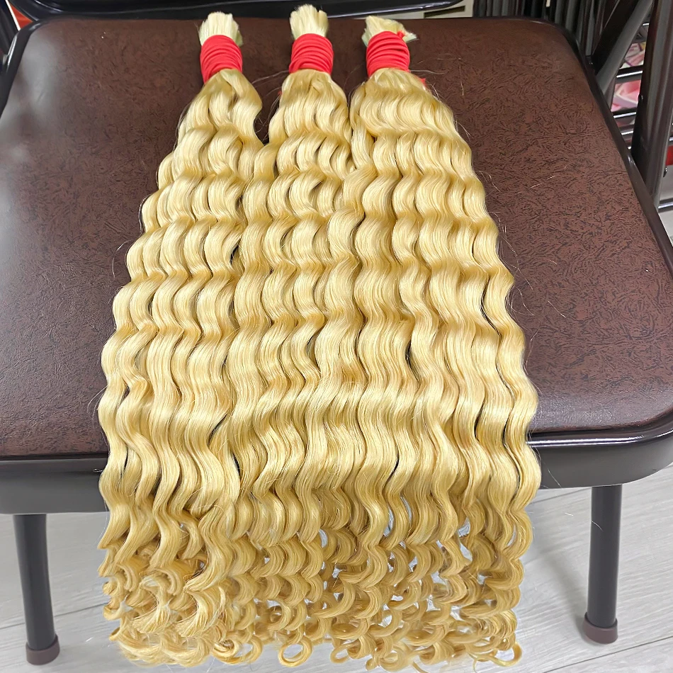 Deep Wave Human Hair Extensions Natural Black Blonde Real Remy Human Hair Bulk Bundles No Weft Raw Salon Human Hair Extension