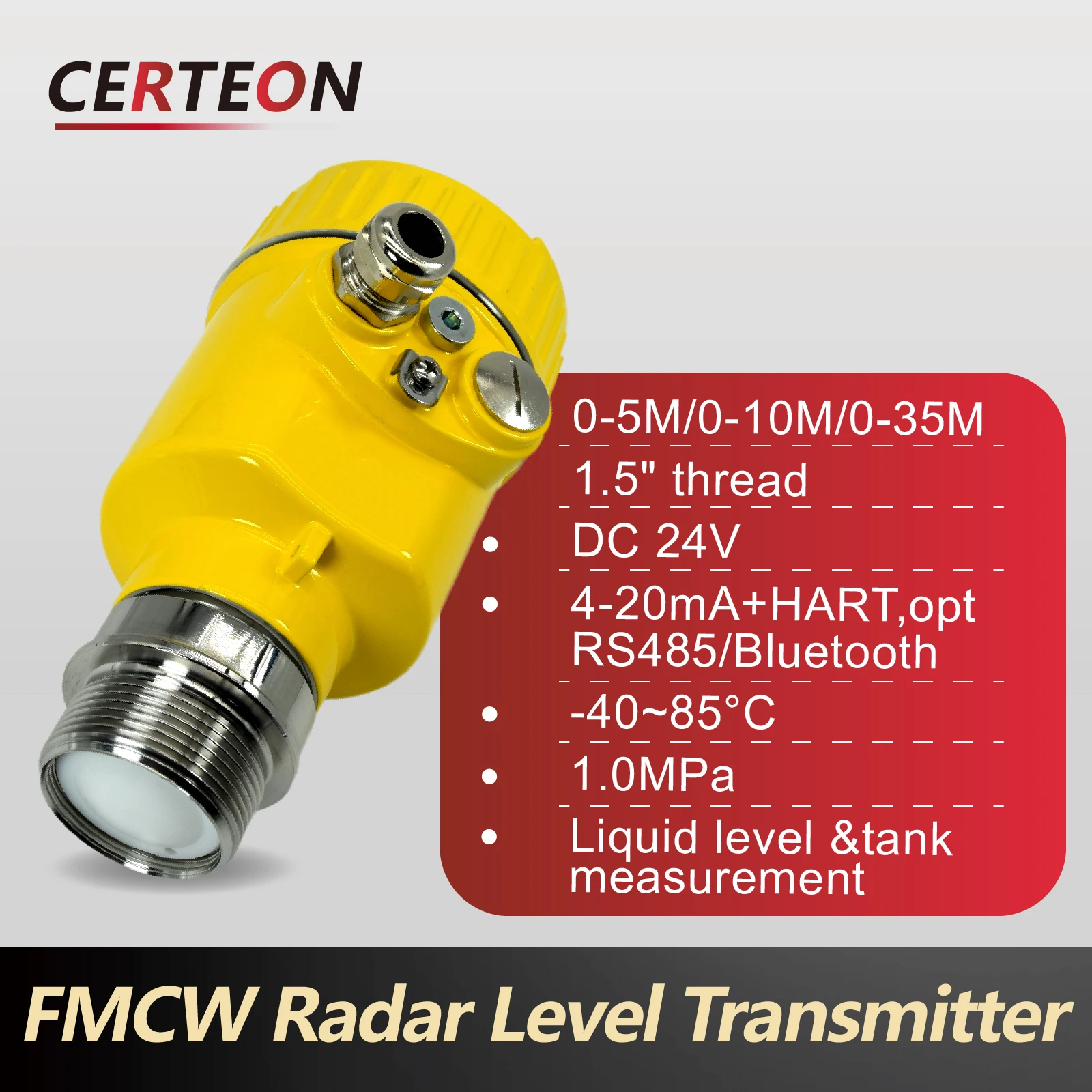 

80GHz High Frequency Radar Level Meter 1.5 Inch Small Probe Sensor 0-5m/10m/20m Non-Contact Liquid Level Gauge for Tanks